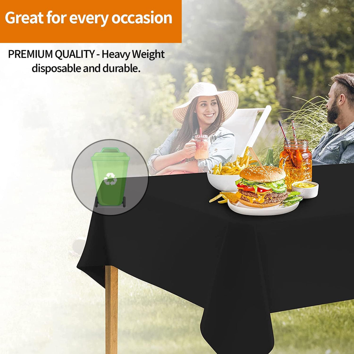 Party Dimensions Black Tablecloth Disposable Plastic Table Cover for Rectangle Tables (12 Pack) Premium Plastic Table Cloths for Parties, Events & Weddings, Indoors/Outdoors, 54"x108"