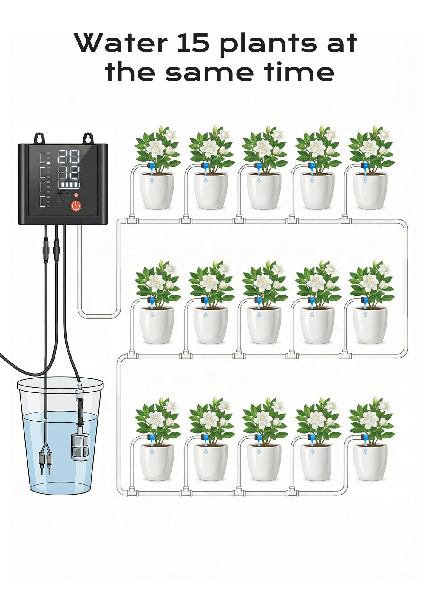 Solar Drip Irrigation System with USB Charging, 49FT Outdoor Indoor Plant Watering Devices for 15 Potted Plants, Automatic Watering System IP44 Waterproof 2200mAh for Garden Farm Greenhouse(Black)