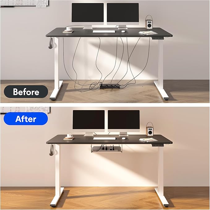 FLEXISPOT EN2 Whole-Piece Standing Desk with Clamp Power Strip, 55 x 28” Electric Stand Up Height Adjustable Desk with Cable Management (Black Frame + 55" Black Top, 2 Packages)