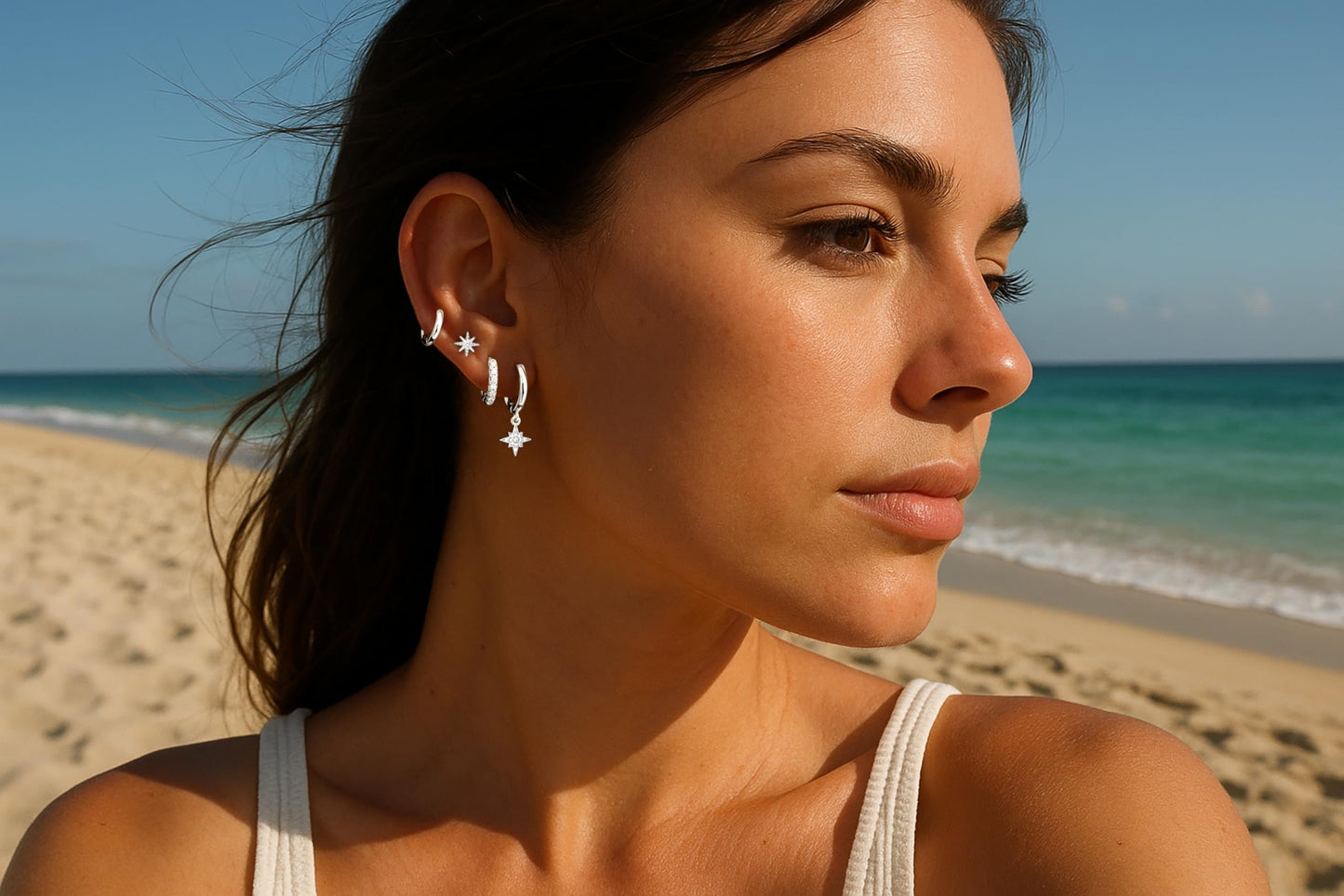 Silver Star Earrings for Women, Silver Star Dangle & Stud Earrings Stack Multiple Piercing Cartilage Hoop Lightweight Hypoallergenic Women Earrings for Sensitive Ears