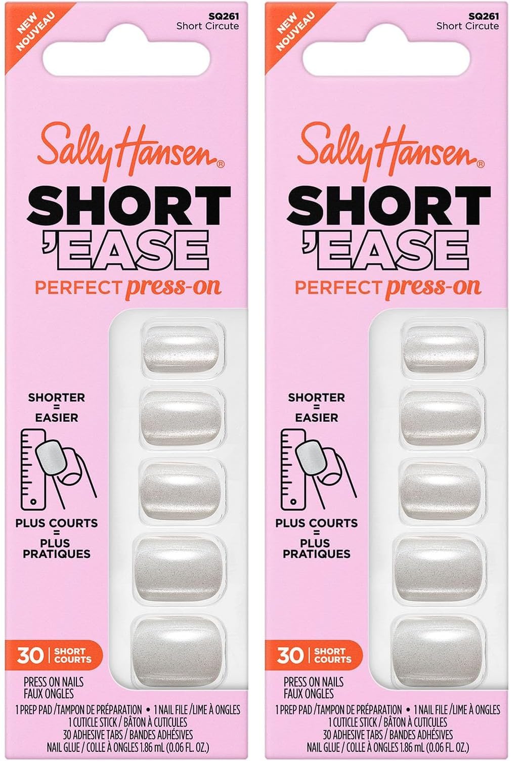 Sally Hansen Salon Effects Perfect Press-On Short'Ease Nails | Square Shape | Easy to Apply, Non-Damaging, Natural Look Vitamin E & B5 | 30 Nails, Nail Glue, Adhesive Tabs, File| Short Circute