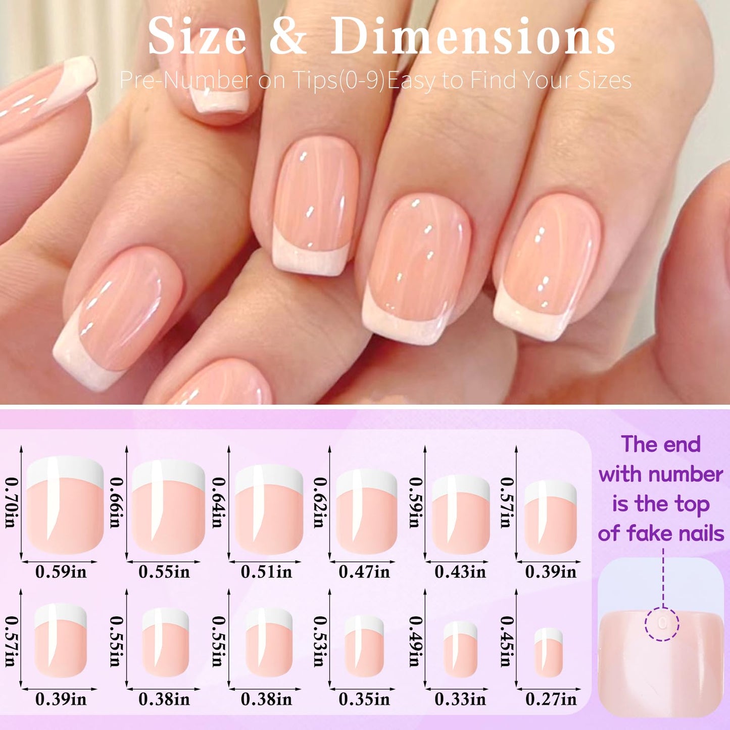 Lifextol 240pc French Tip Press On Nails Short Square Set, White French Tip, Plastic, Press-On False Nails, 120pcs per Set, 240pcs Total