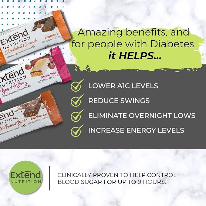 Extend Nutrition 1 Gram Sugar High Protein Bars, Perfect Diabetic Snacks for Adults and Kids, High Protein Bars for Hunger Control & Steady Energy, Low Carb, Keto Friendly, Yogurt and Berry, 12 Count