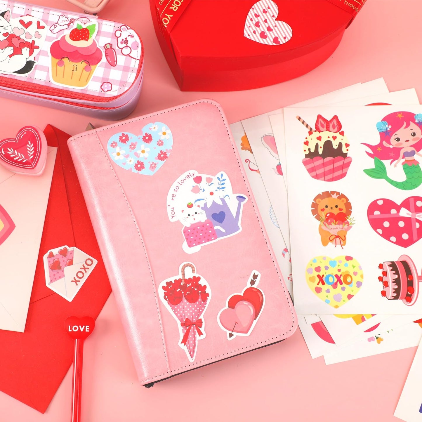 MARFOREVER 200 Pcs Valentines Stickers, Love Heart Stickers Valentine's Day Sticker Bulk Vinyl Water-Repellent for Water Bottle Wedding Laptop Scrapbooking DIY Crafts Decorations