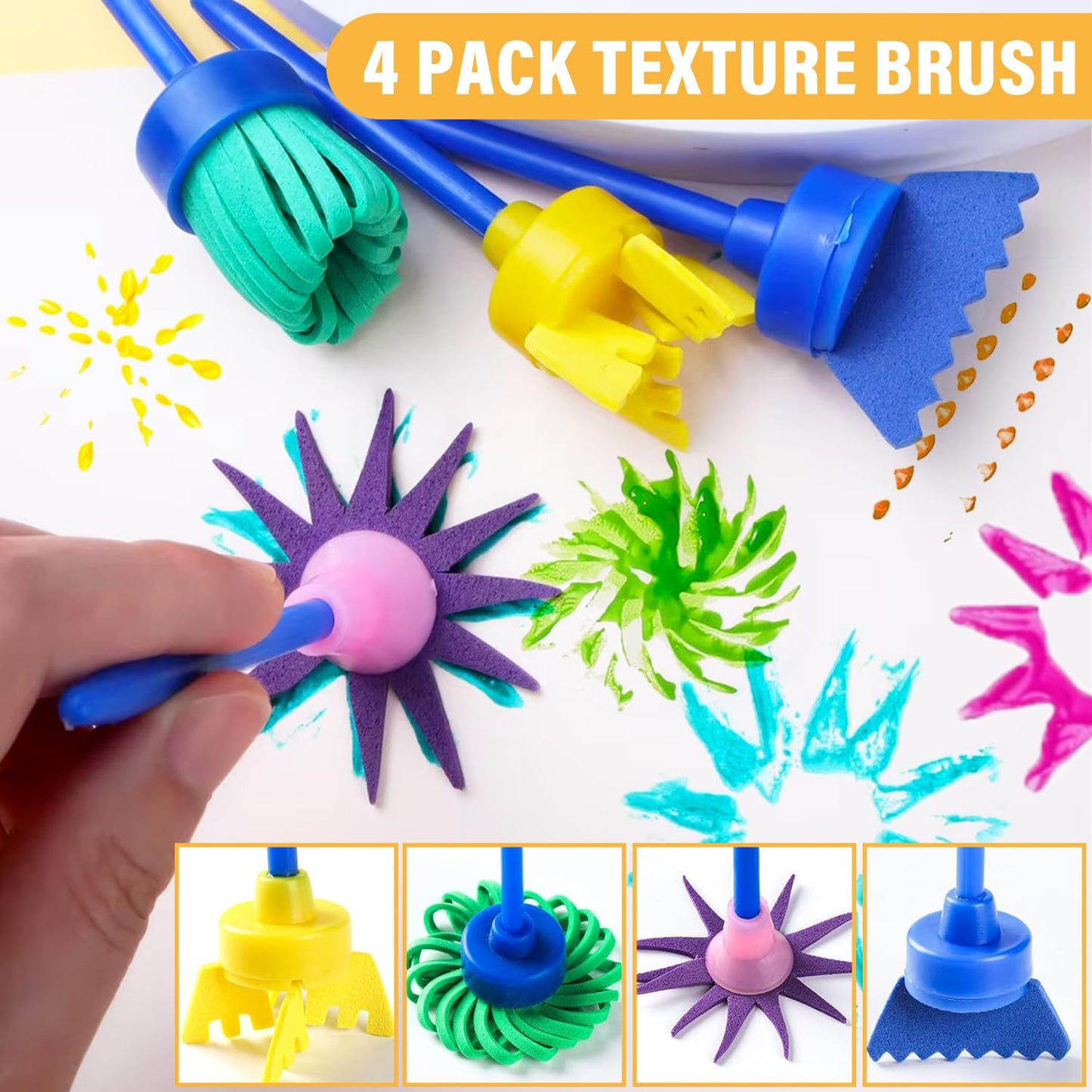 53-Pack Sponge Paint Brushes, Washable Painting Brushes, Toddler Painting Set, Early Learning Foam Roller Sponge Art Crafts Kit with Storage Bag, Creative Gift