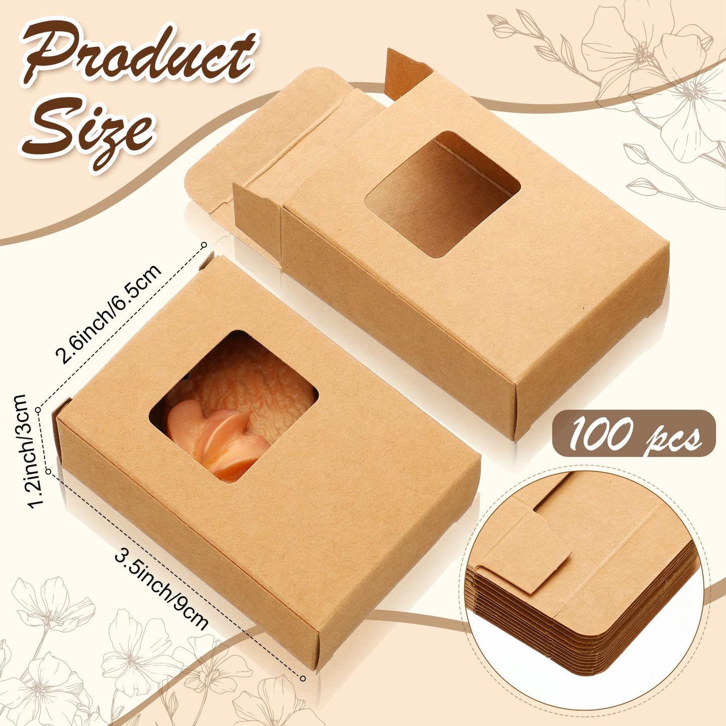 Outus 100 Pcs Soap Packaging Boxes Bulk Soap Boxes for Homemade with Window Mini Kraft Paper Container Homemade Craft Making Gift Wrappers for Cookies Candy, 3.5 x 2.6 x 1.2 Inch (Brown)