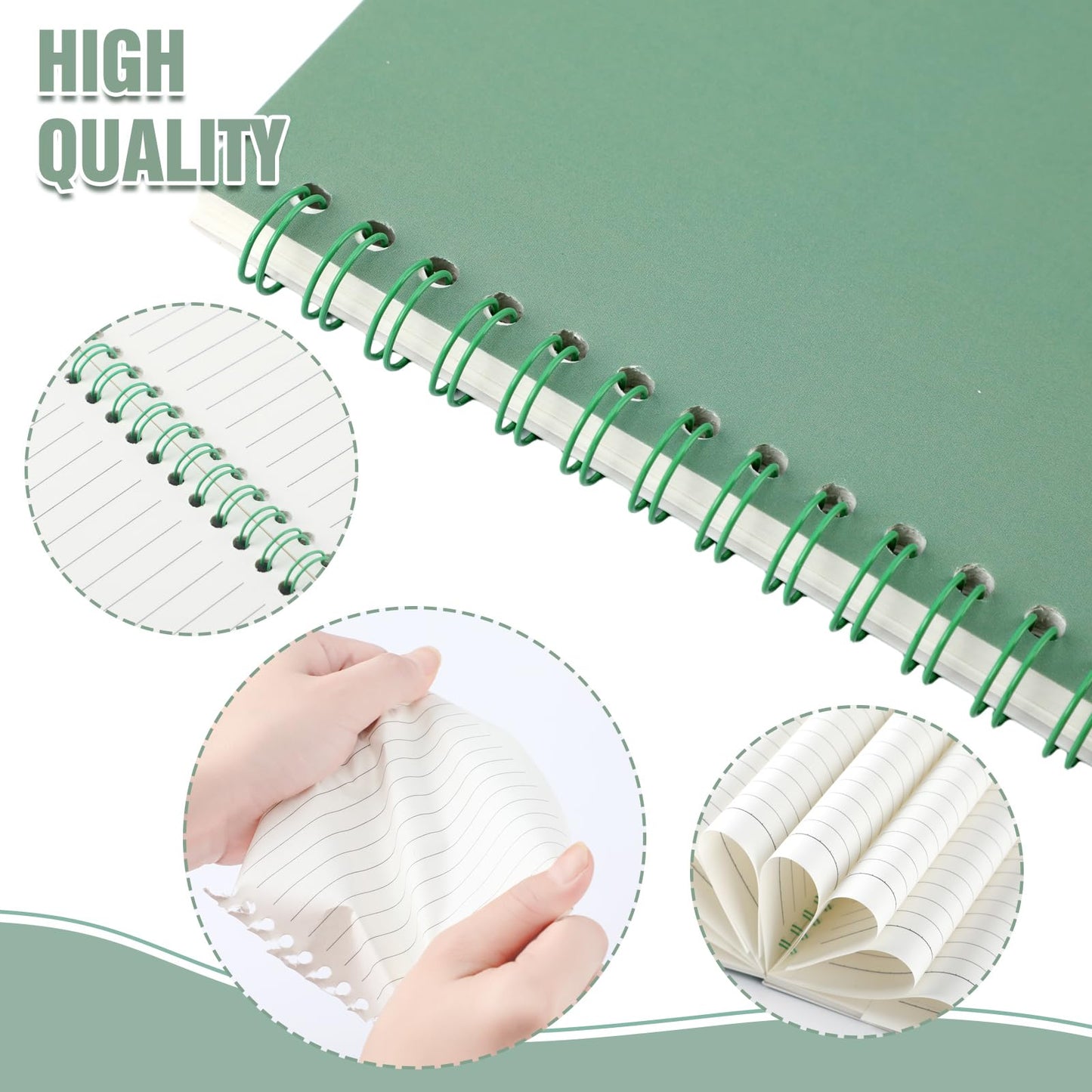 MotiMind 6 Pcs Sage Green School Supplies Aesthetic Spiral Notebook for Work A5 College Ruled Spiral Journal Notebook Christmas Office Stationery Kit for Work Note-taking Women Men Writing, 100 Sheets