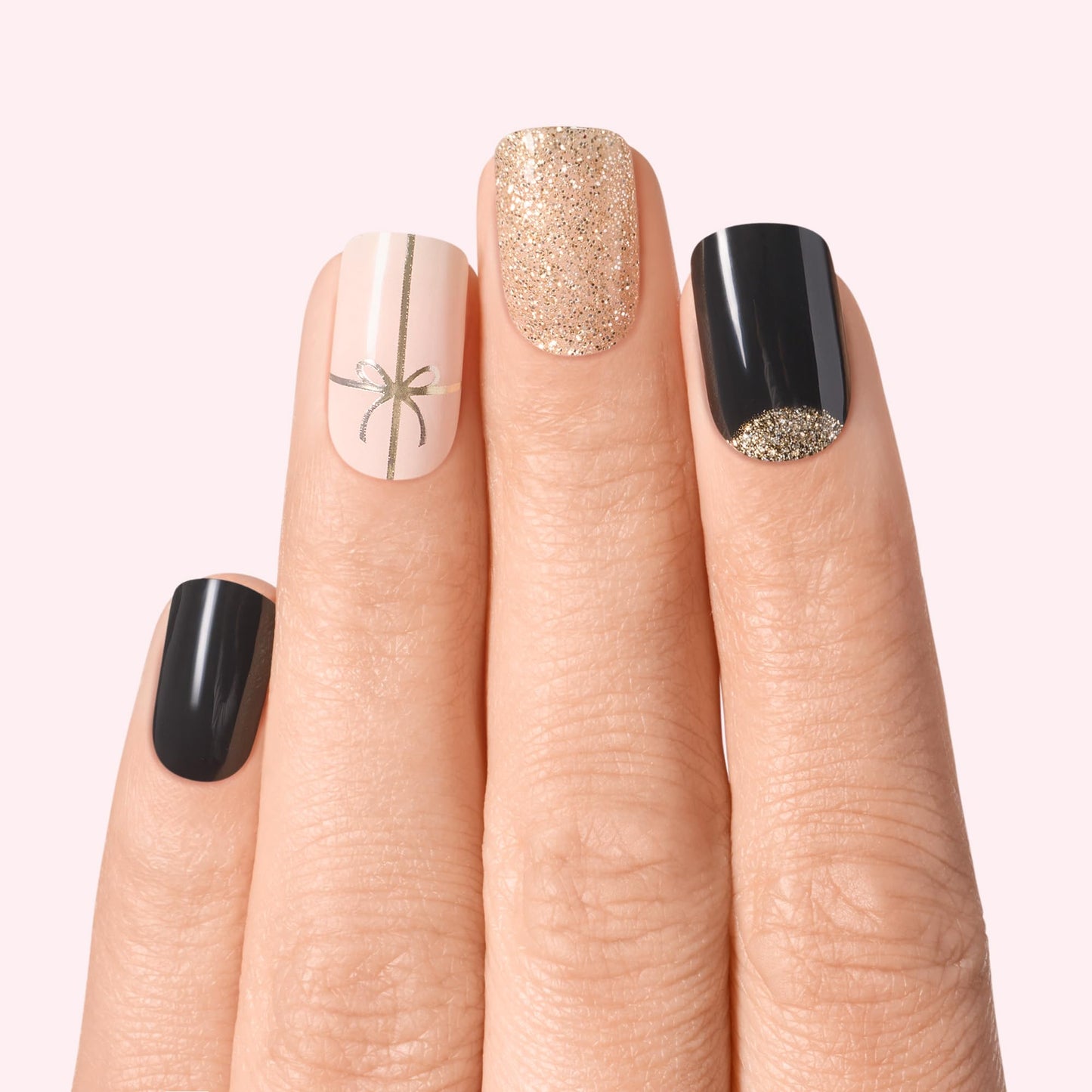 Dashing Diva Glaze Nail Strip Set - Old Gold - Long Lasting, Chip Resistant, Semi-Cured Gel Nail Strips - Gel Set - 4-Piece Manicure Kit with 32 Strips