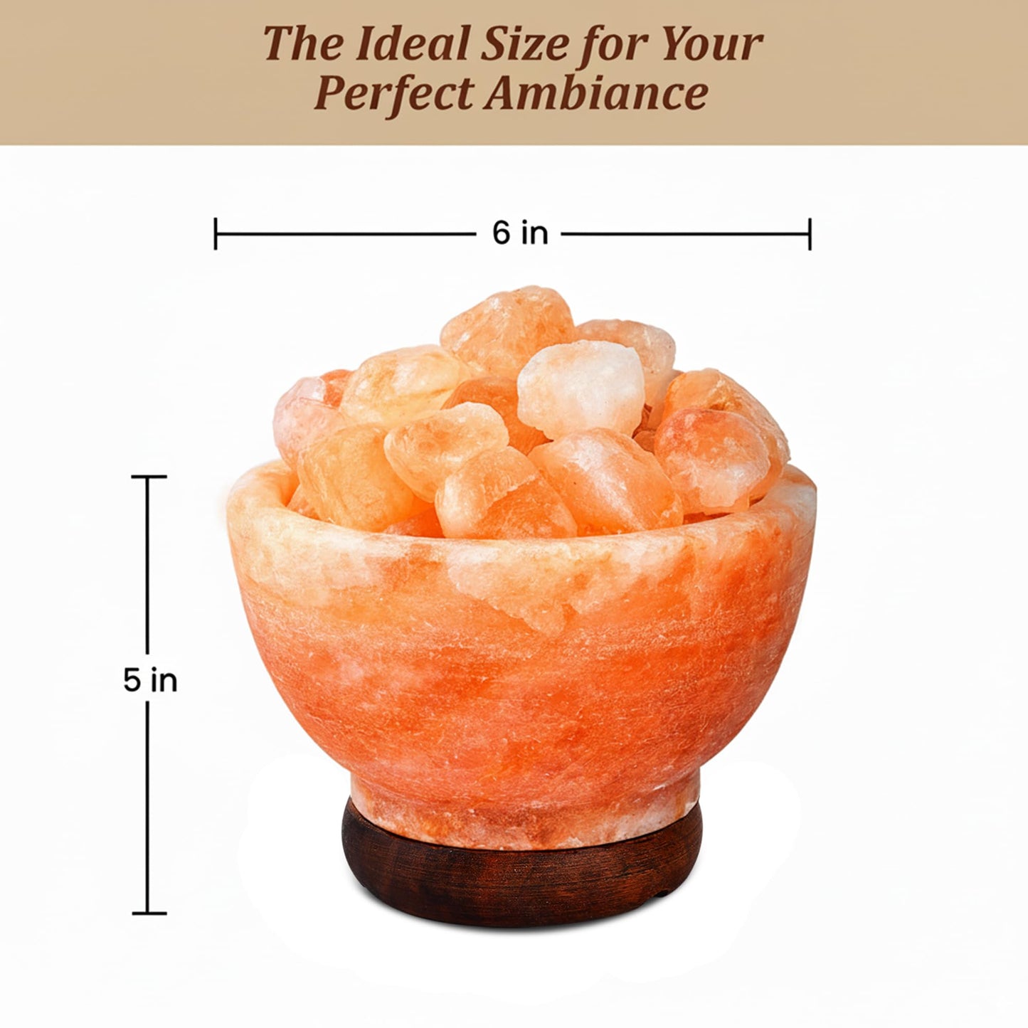 POHS Himalayan Pink Salt Lamp Bowl – Authentic from Pakistan, Natural Crystal Chunks, Dimmable Warm Glow Light, Premium Wooden Base – Relaxation, Bedroom Decor & Gift