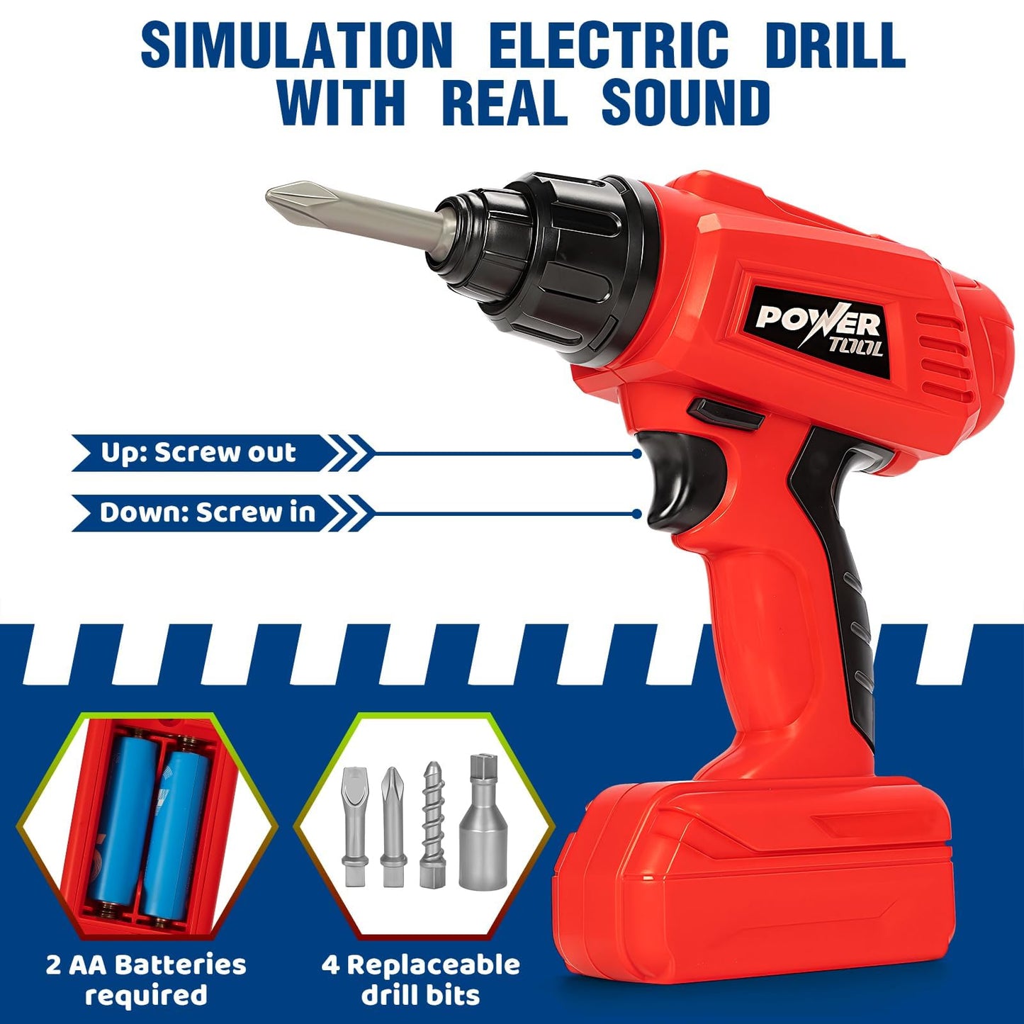 Kids Tool Bench Set with Electric Drill and Realistic Tools, Construction Workbench Playset Toy for Toddler 3-5, Easy Set up, Kids Boy Toys, Birthday Gifts for Boys Age 3 4 5 Year Old