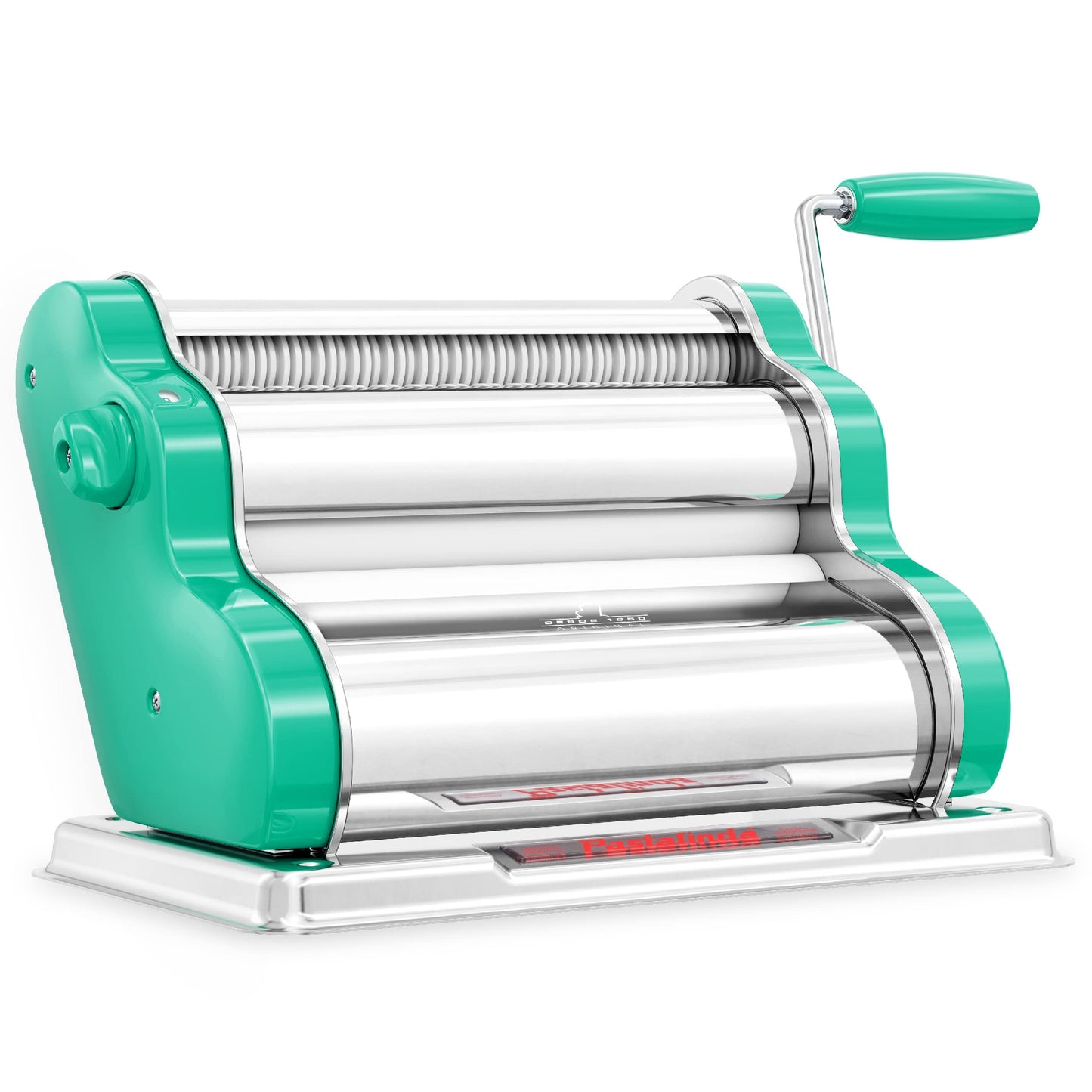 PASTALINDA Classic 260 Pasta Maker Machine, 26 cm Wide Rollers, 9 Thickness Positions, 2 Cutting Positions, Stainless Steel. Includes Reinforced Hand Crank And Two Clamps (Green)