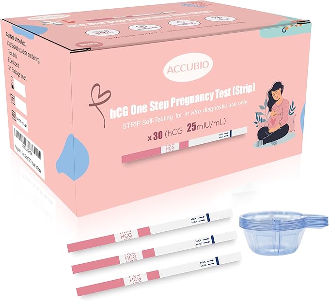Pregnancy Test Strips with Urine Cups, 30 Count Individually Wrapped hCG Early Detection Home Tests Over 99% Accurate, Rapid Early Detection Pregnancy Test Strip 25mIU/mL