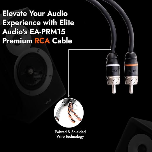 Elite Audio Premium Series 15ft. 2-Channel Car Audio RCA Cable – Double Shielded, Oxygen Free Copper, Noise Reducing Audio Cable for Amplifiers, Subwoofers, Speakers, and Processors – PRM15