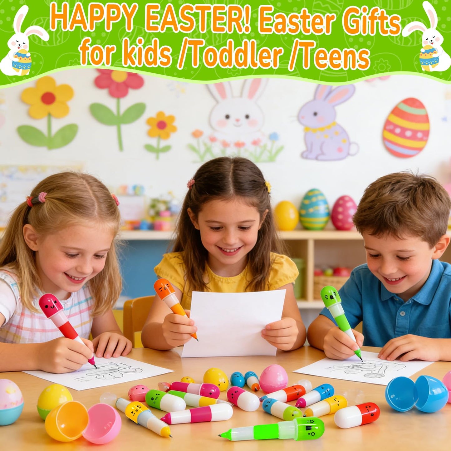 28 Pack Easter Basket Stuffers, Retractable Pens Transform Novelty Pen for Kids Class Prizes Easter Gifts Classroom Exchange Boys Girls Easter Stationery Party Favor Easter Basket Stuffer Fillers