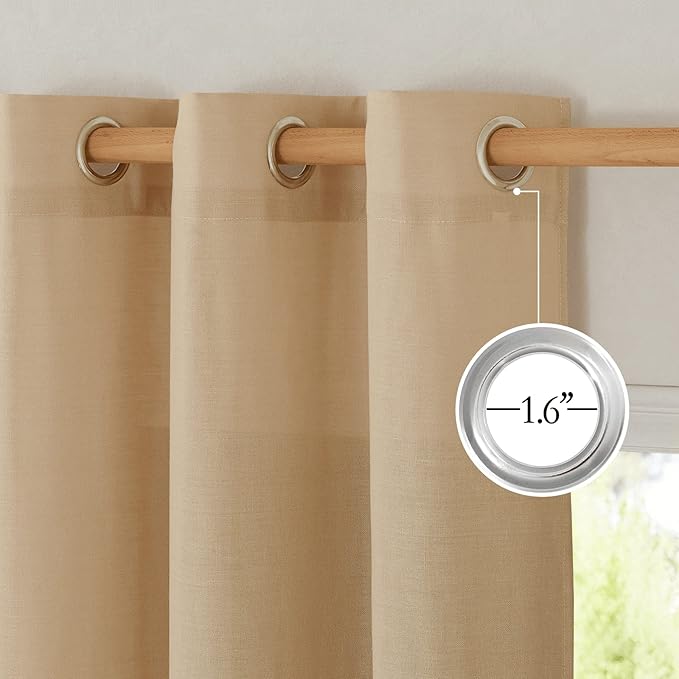 NICETOWN Linen Flax Semi Sheer Curtains 92" Length, Grommet Window Treatments Privacy Added with Light Penetration Vertical Drapes for Loft/Home Office, Burlap, W55 x L92, 2 Panels
