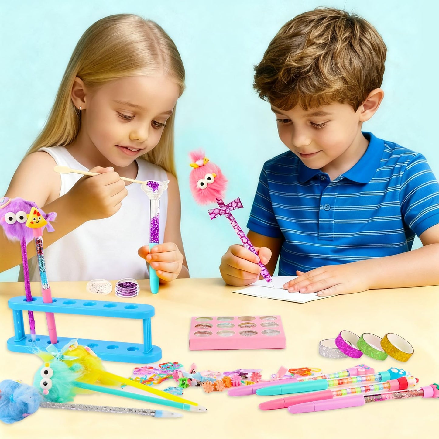 Ulema 65Pcs Cute DIY Pen Making Kit Fun Craft for Tweens, Girls & Kids, Create 12 Plush and Floating Pens, Mess-Free Creative Activity Great Gift for Artistic Kids.