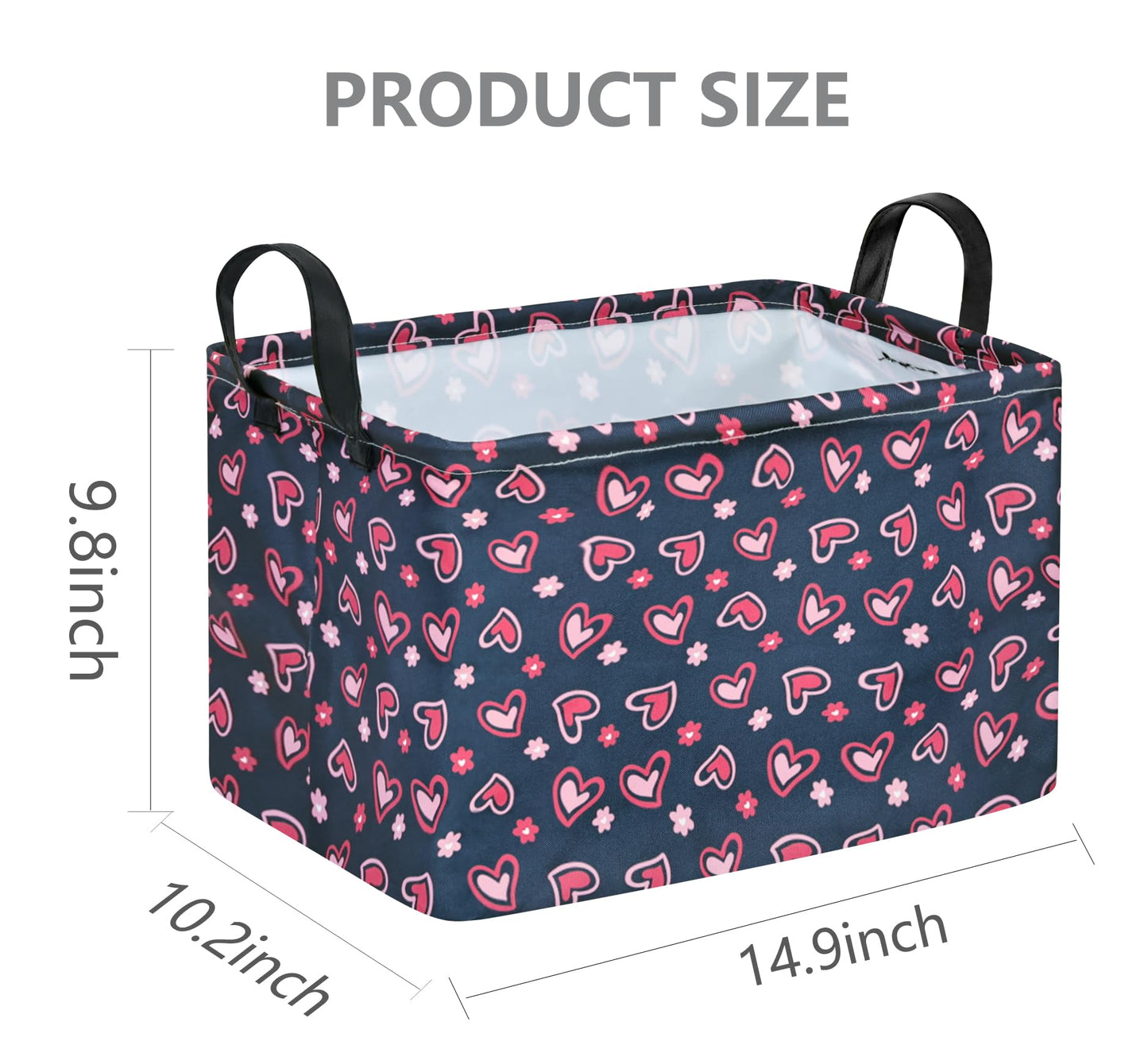 VAIVUSTO Rec Heart Print Box Hamper Storage Basket Collapsible Organizer Bin Gift Shelf Baskets for Home and Kitchen Storage