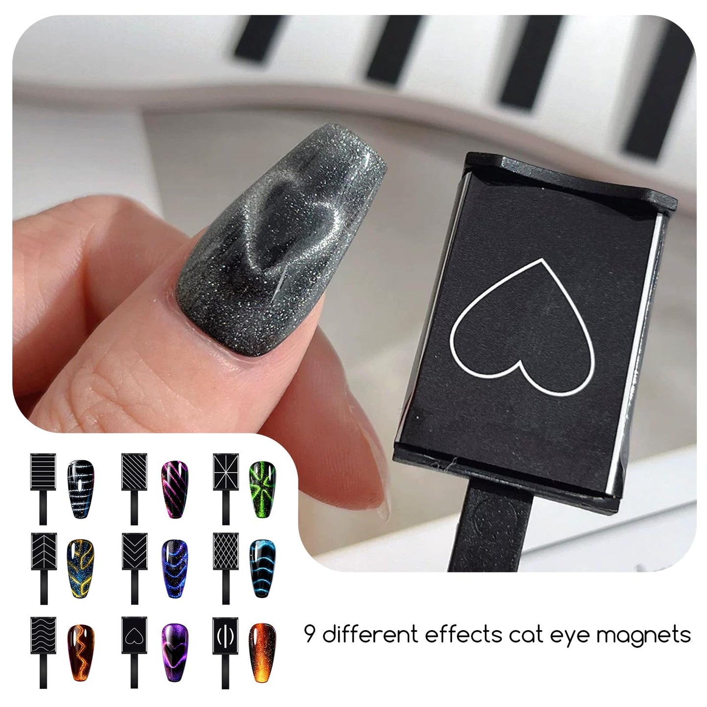 YECIRALA 14Pcs Cat Eye Magnet For Nails Magnet Tool Set With 2 Pcs Y-Shape Iron Molds, Double-Side Cylinder And Bead Cat Eye Gel Nail Polish Magnet For Nails Different Magnet Sticks Design Tools