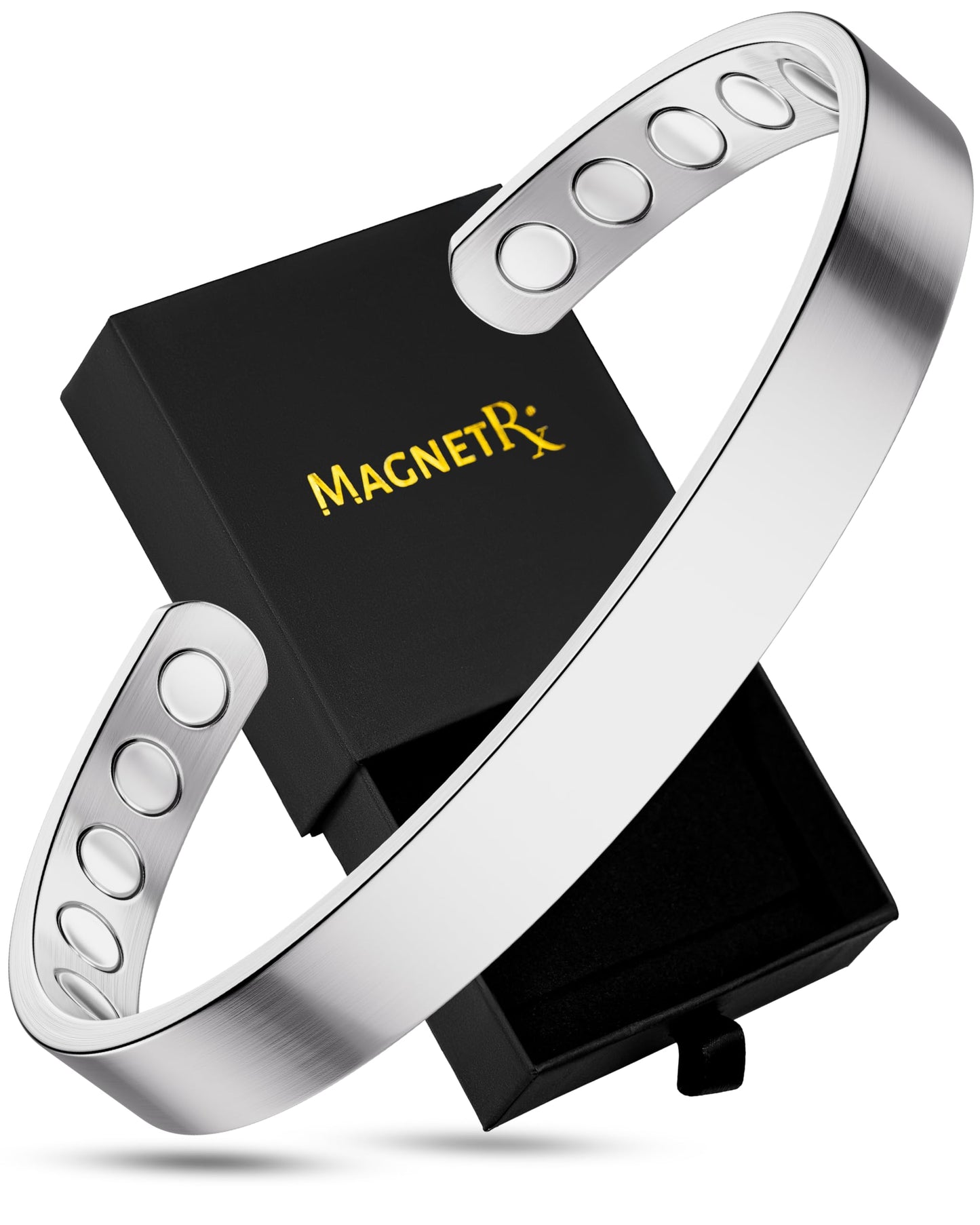 MagnetRX® Magnetic Bracelets for Men - Elegant Bangle, Golf/Tennis Elbow & Balance - Men’s Cuff Magnetic Bracelet (Polished Silver | Large)