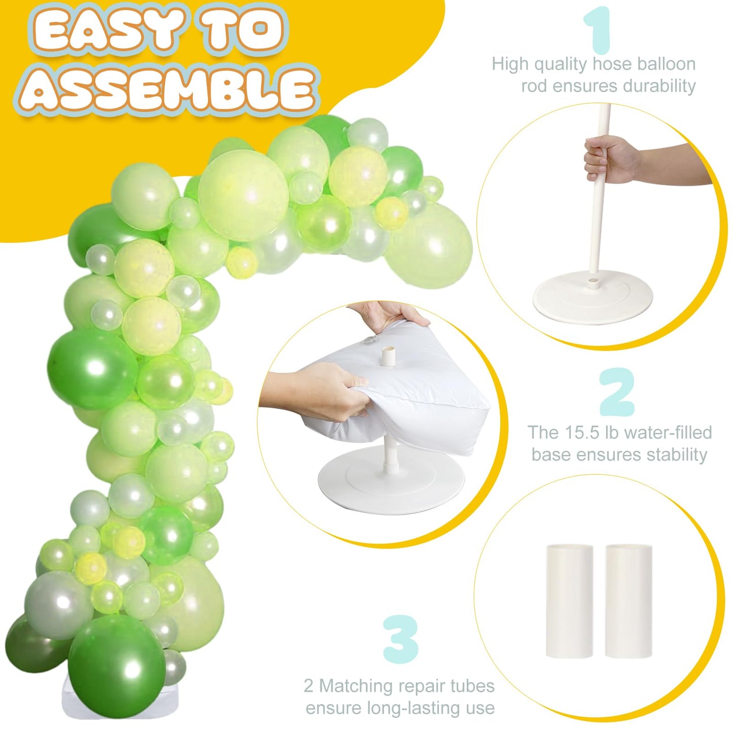AerWo Balloon Arch Kit Balloon Arch Stand with Base, 9.35Ft & 6Ft High Free Bending Half Arch Balloon Stand for Wedding Birthday Party Baby Shower Yard Lawn Christmas Decorations