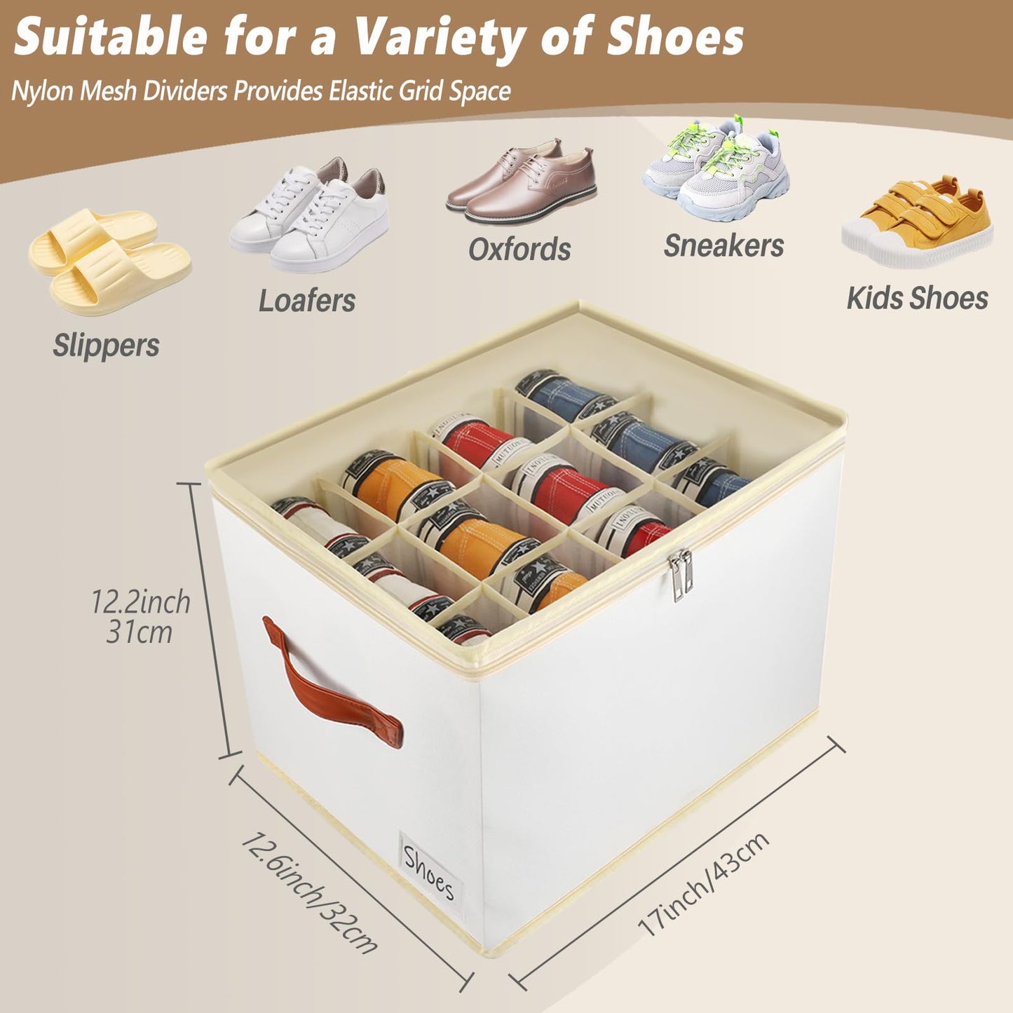 Patinao 2 Pack Shoe Storage Box Organizer for Closet - 24 Cell Space Saver Shoes Containers Bin with Clear Lids Stackable, Can Fit Ottoman, Foldable Shoe Rack Cabinet Cubby for Wardrobe