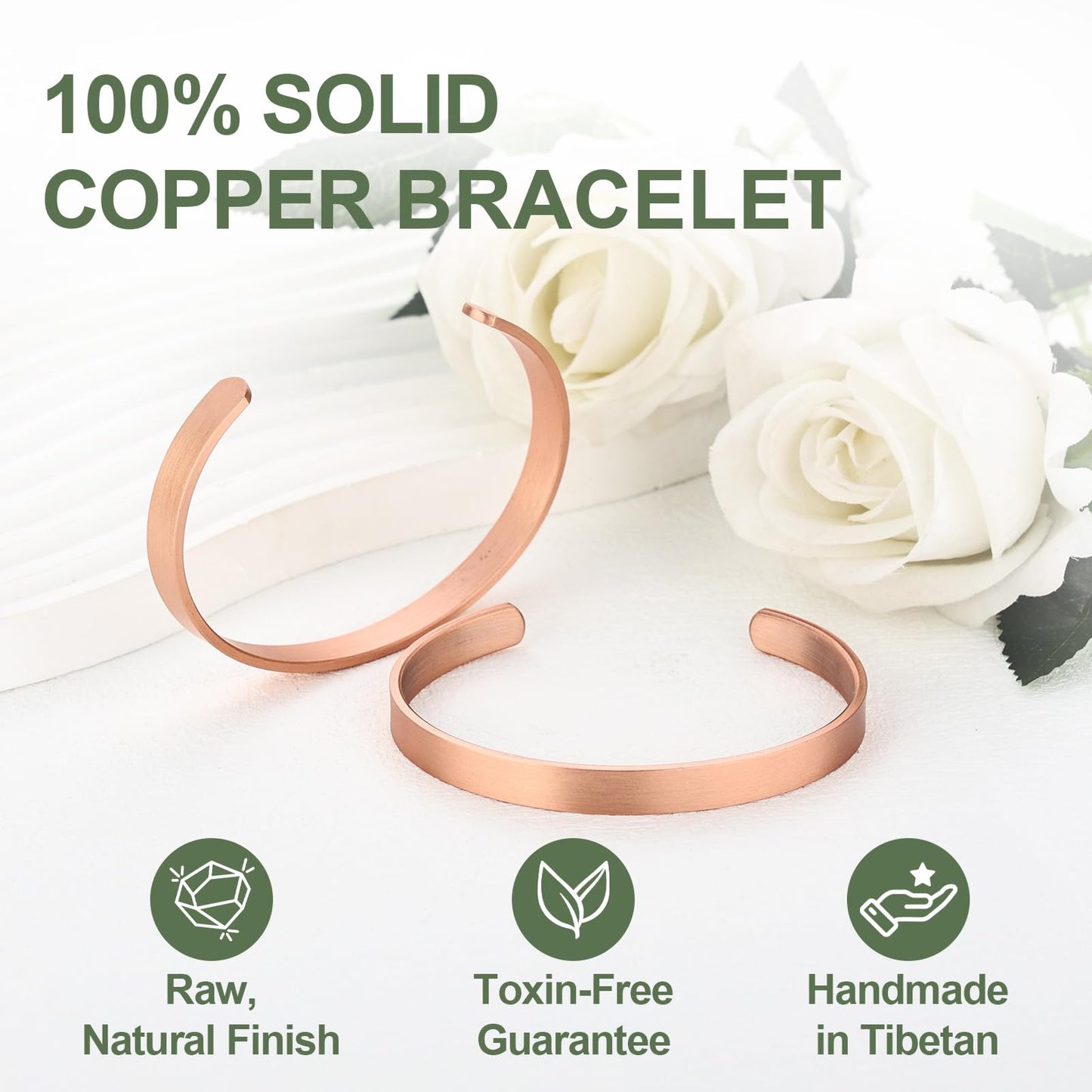 Fashtour Pure Copper Bracelet – Copper Bracelet for Men & Women – 100% Solid, Raw & Uncoated Handmade Hammered Tibetan Cuff Bangle (Copper024)