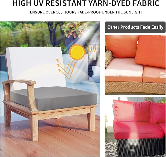 Easy-Going Waterproof Patio Cushion Covers 22x20x4 inch 4 Pack Replacement Non-Slip Outdoor Seat Cushion Slipcover with Zipper. Gray