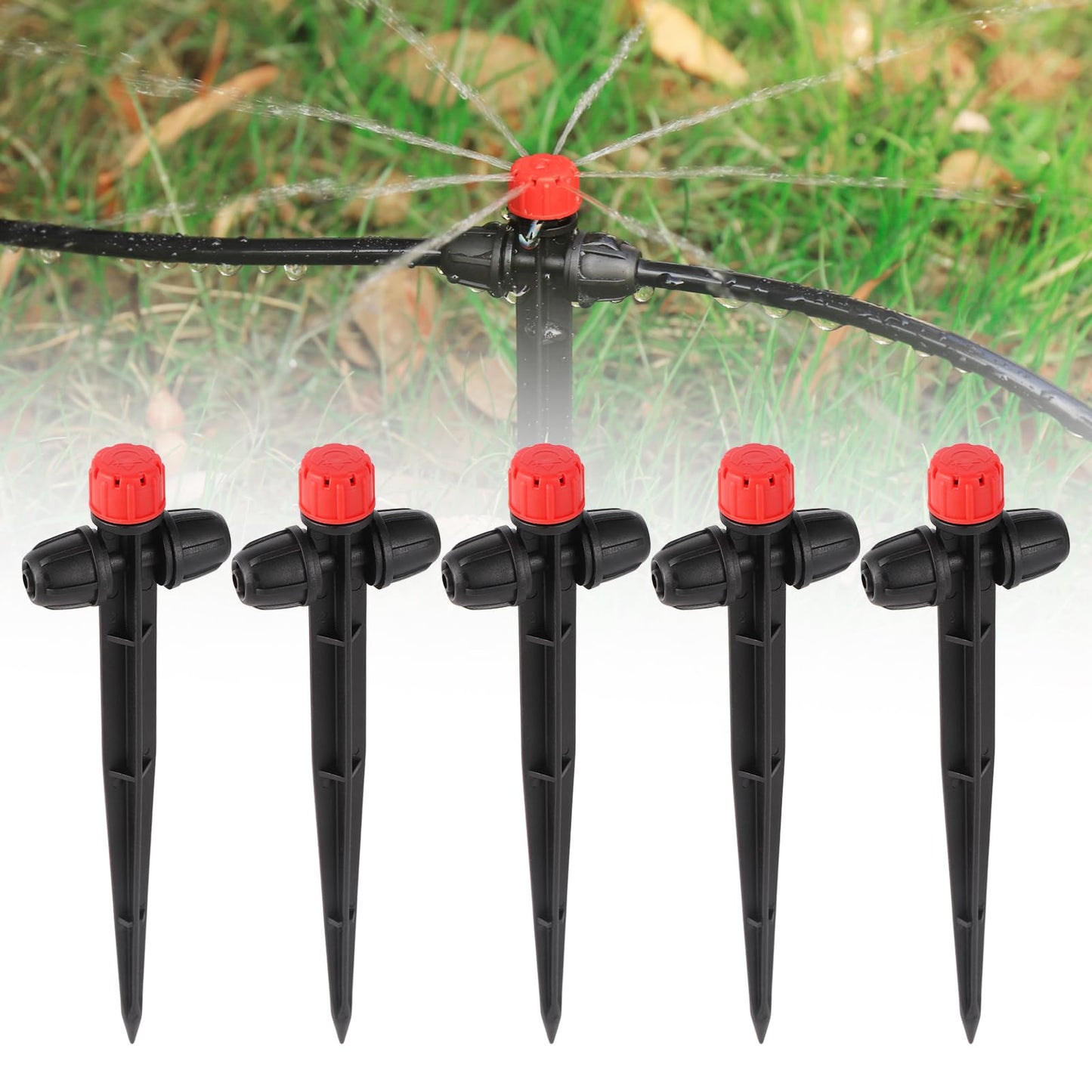 25 Pcs Drip Irrigation Fan Emitter for 1/4" Irrigation Tubing, Adjustable Water Flow Irrigation Spary Dripper with Stake Drip Micro Drip Irrigation Sprayer Emitter for Irrigation Watering System