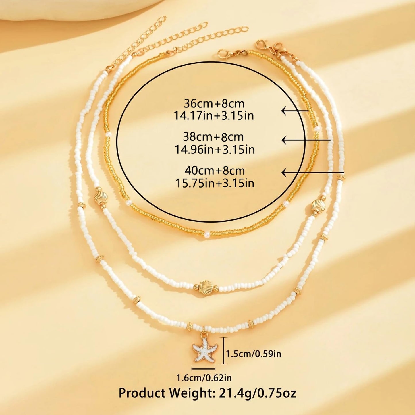 Nackiy Handmade Sea Shell Necklace for Women Summer Adjustable Natural Shell Collar Necklace (Starfish 3pcs)