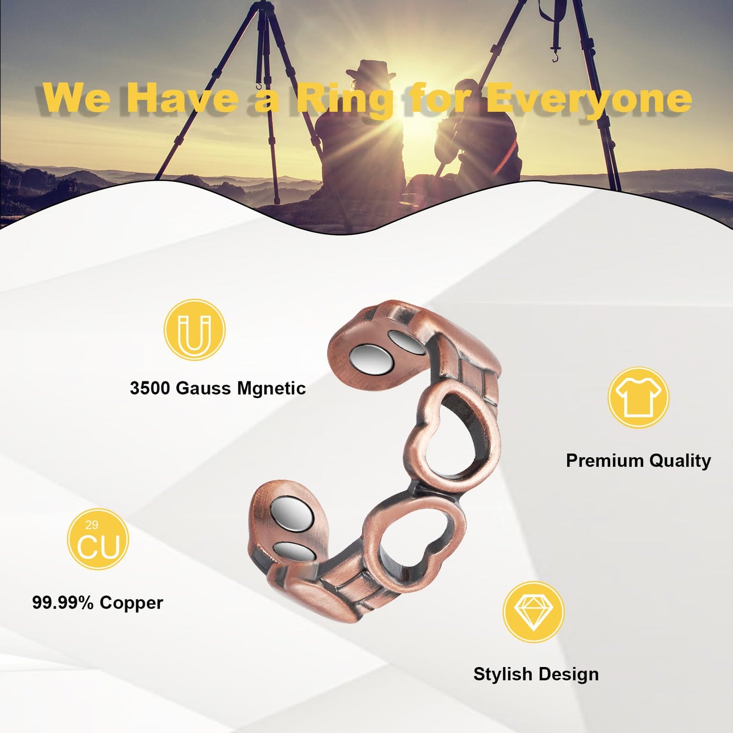 EnerMagiX Copper Ring for Women, 99% Pure Adjustable Heart Shape Magnetic Rings, Copper Jewelry(0086Q)