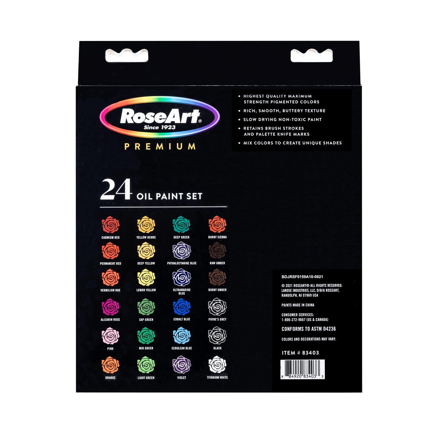 RoseArt Premium Oil Paint - Set 24 Colors, Maximum Strength Pigmented Oil Paints for Casual to Professional Artists, multi