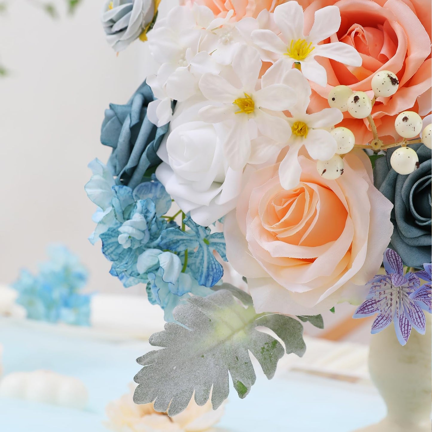 Garisey Artificial Flowers Combo for DIY Wedding Bouquets Combo Centerpieces Arrangements Party Bridal Baby Shower Home Decorations-Blue&White