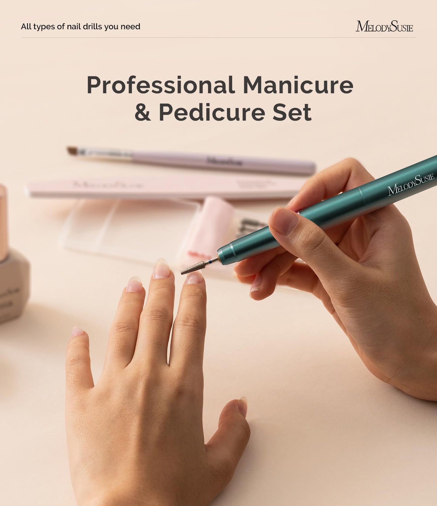 MelodySusie Pen-Shaped Ultra-Slim Cordless Nail Drill, PM170F 30000RPM Portable Rechargeable Electric File with LED Display for All Manicure, Nail Care, Shaping & Gel Removal for Advanced Home Use