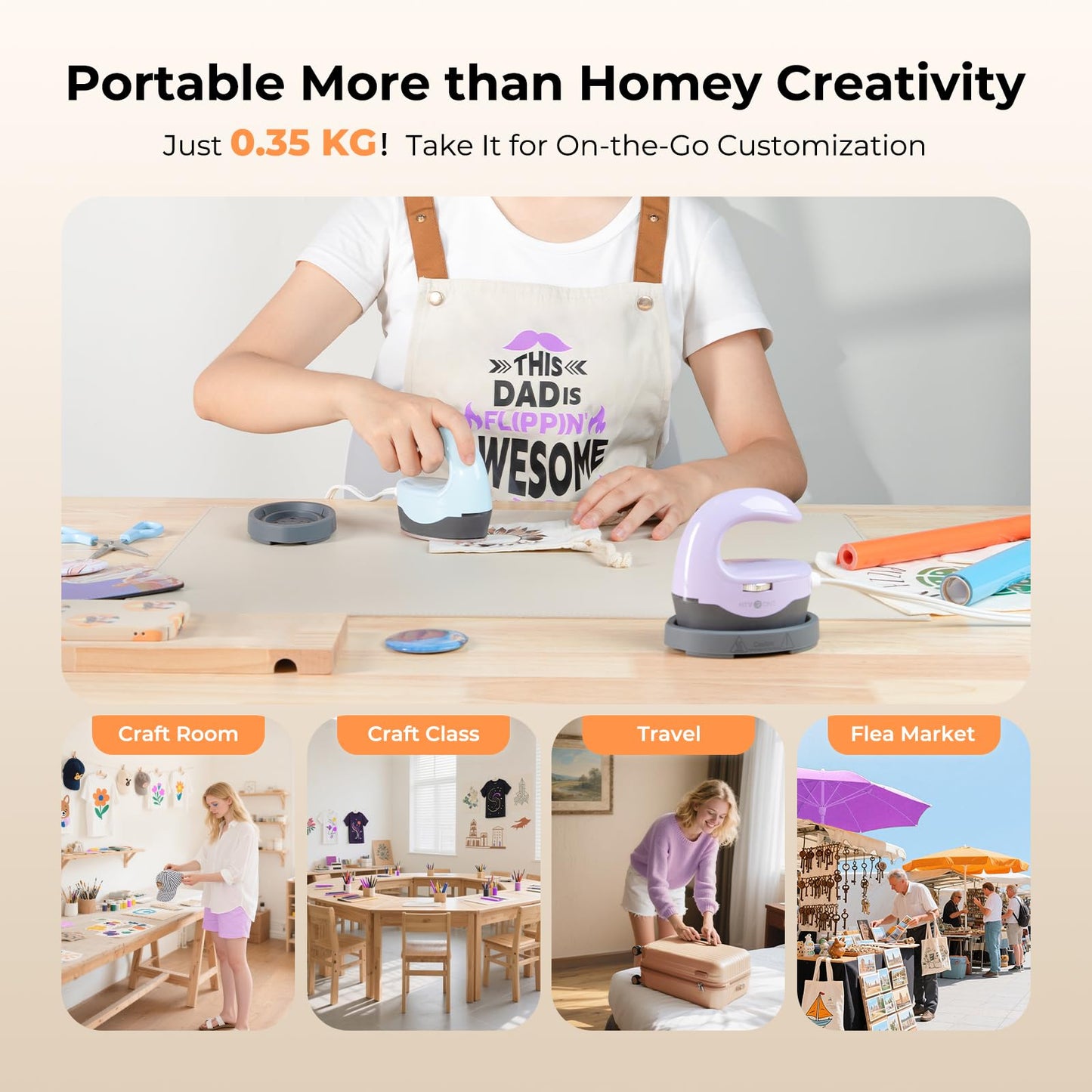 HTVRONT Heat Press H1 Mini Heat Press Machine, Small Heat Press for Perler Beads, Portable Iron Press Machine for T Shirts, Hats, Heating Transfer Projects (H1 Lavender Purple)
