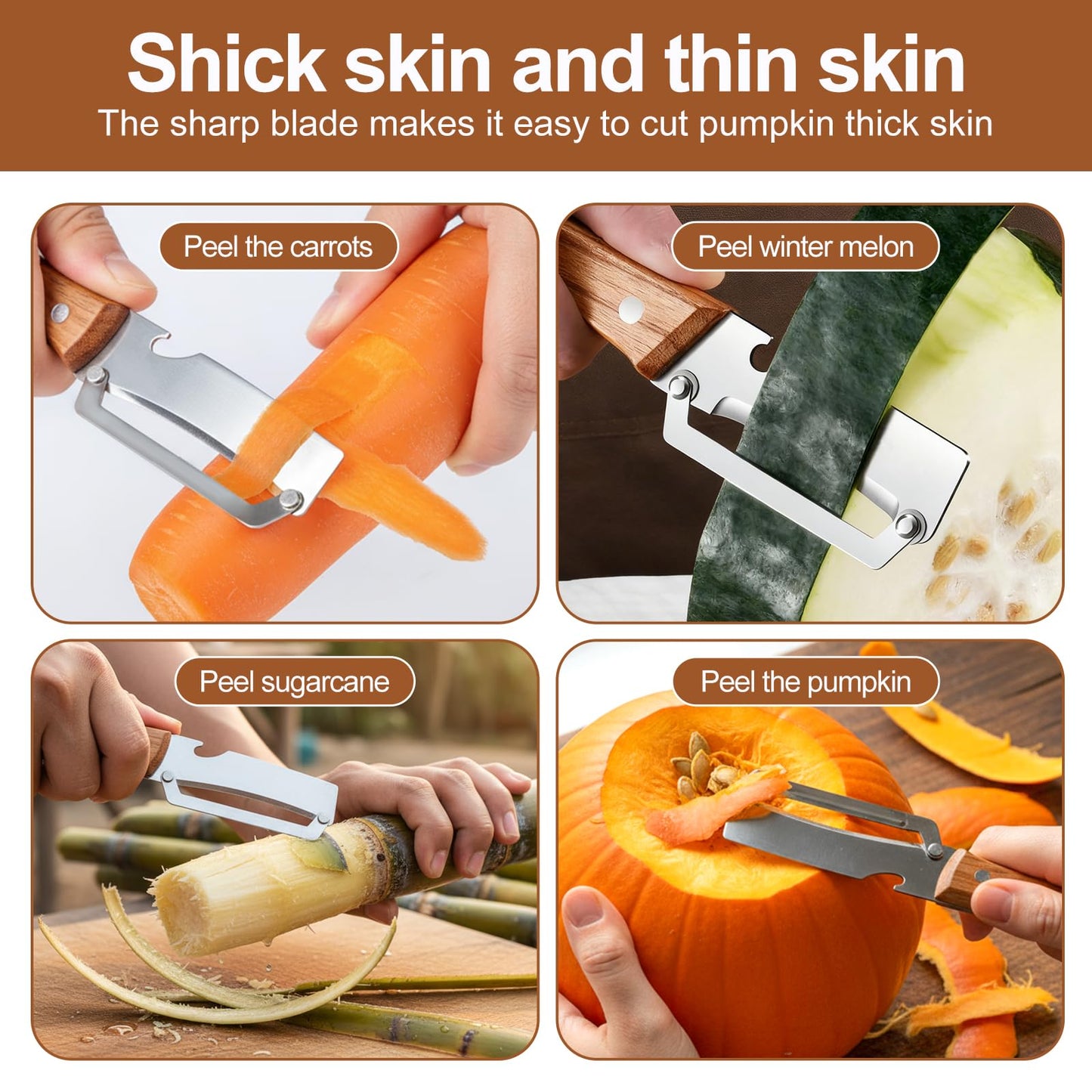 Multi-Functional Kitchen Vegetable Peeler: Ergonomic Handle, with Bottle Opener, stainless steel pota to peelers,papaya shredder,kiwi peeler,Suitable for Fruits, Sugar Cane, Pumpkin(1Pcs)