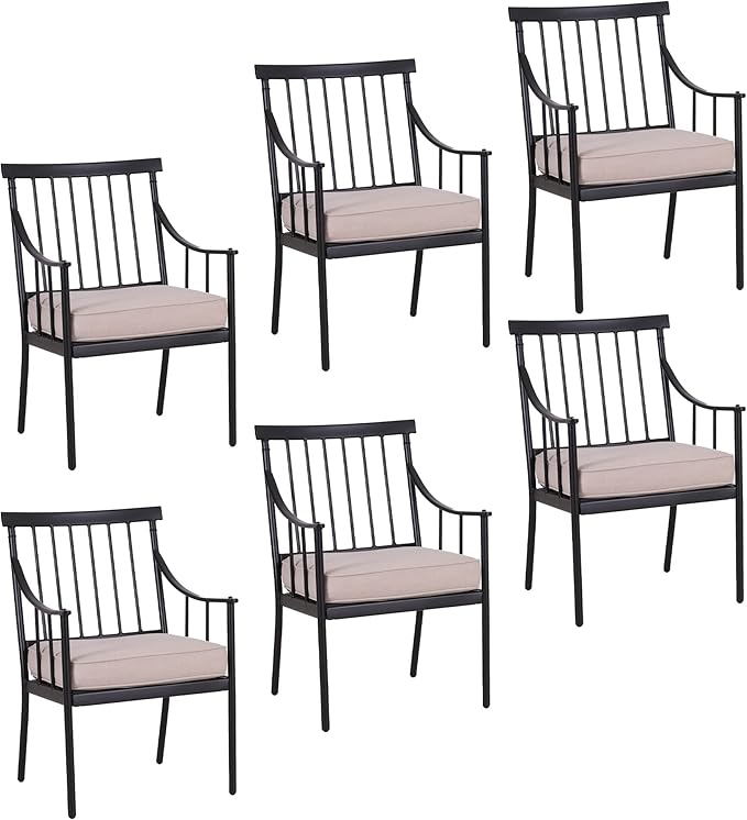 Sophia & William Metal Outdoor Dining Chairs with Seat Cushion, Black Patio Chairs Set of 6, Patio Bistro Conversation Furniture Set for Porch Yard Balcony, Load Capacity: 300lbs