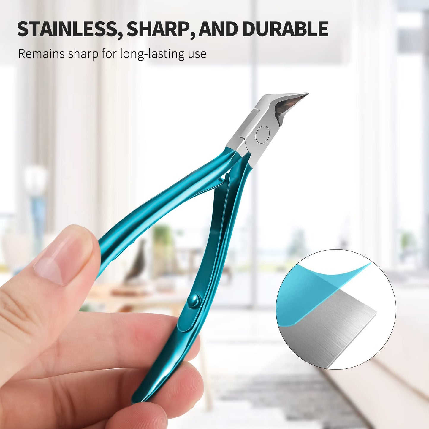 FERYES Toenail Clipper Straight Blade for Ingrown and Thick Nails - Stainless Steel and Sharp Pointed Tip Ingrown Nail Clipper – Wide Jaw Toe Nail Cutter Podiatry Tool Peacock Green