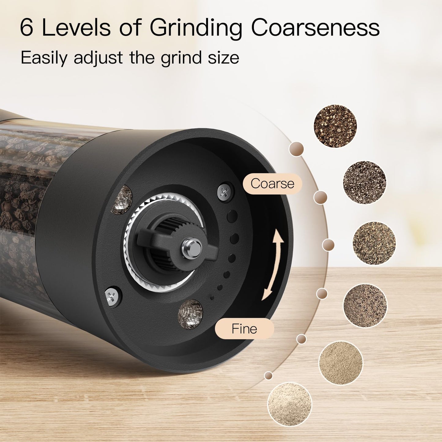 Ultrean Electric Salt and Pepper Grinder Set, USB-C Rechargeable, Salt and Pepper Shakers Spice Mill with 6 Adjustable Coarseness LED Light, Kitchen Appliances for HouseWarming Gifts