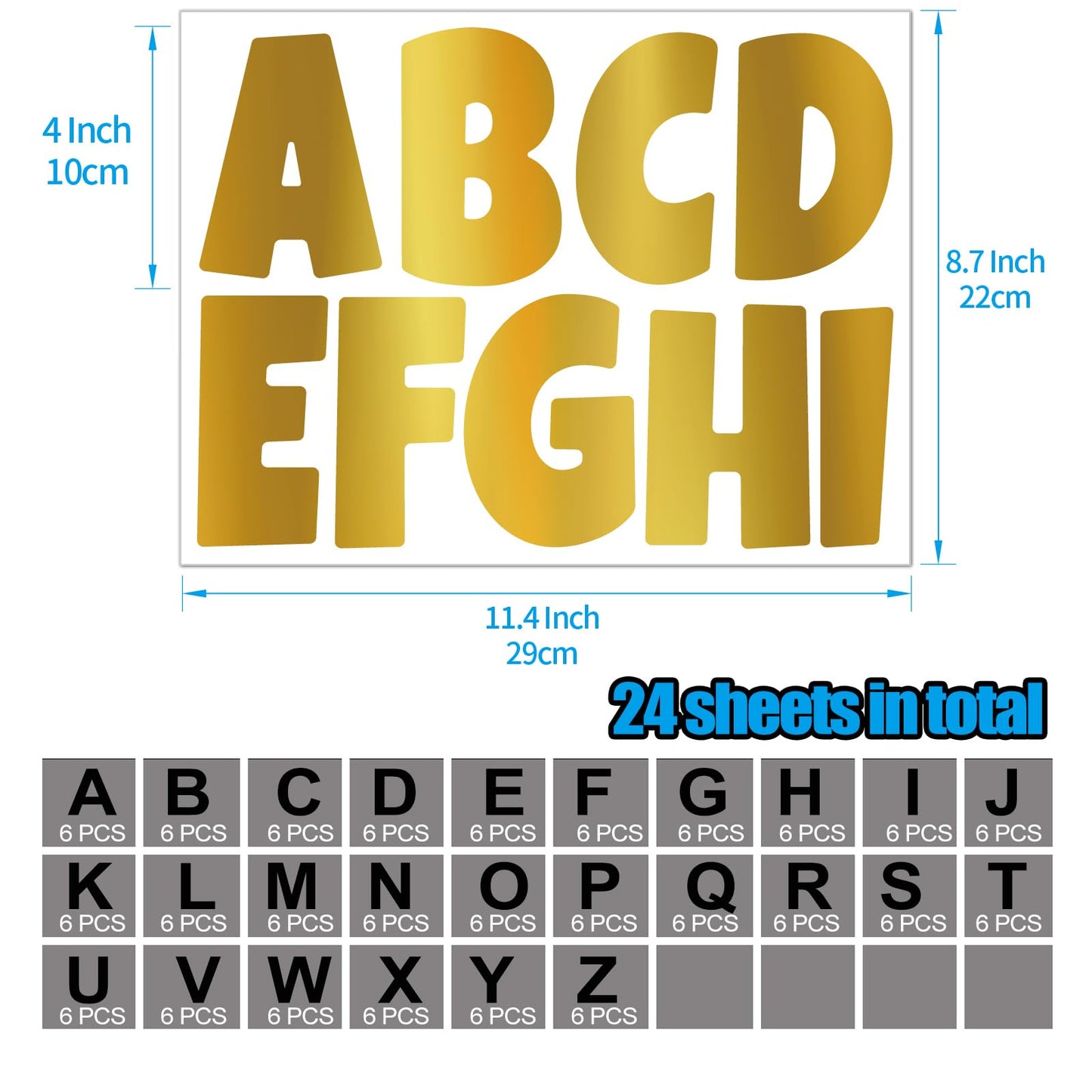 Bemeol 234 Pieces 4 Inch Bulletin Board Letters Alphabet Cutout Letter for Bulletin Board Display Home Classroom School Decor(Gold)