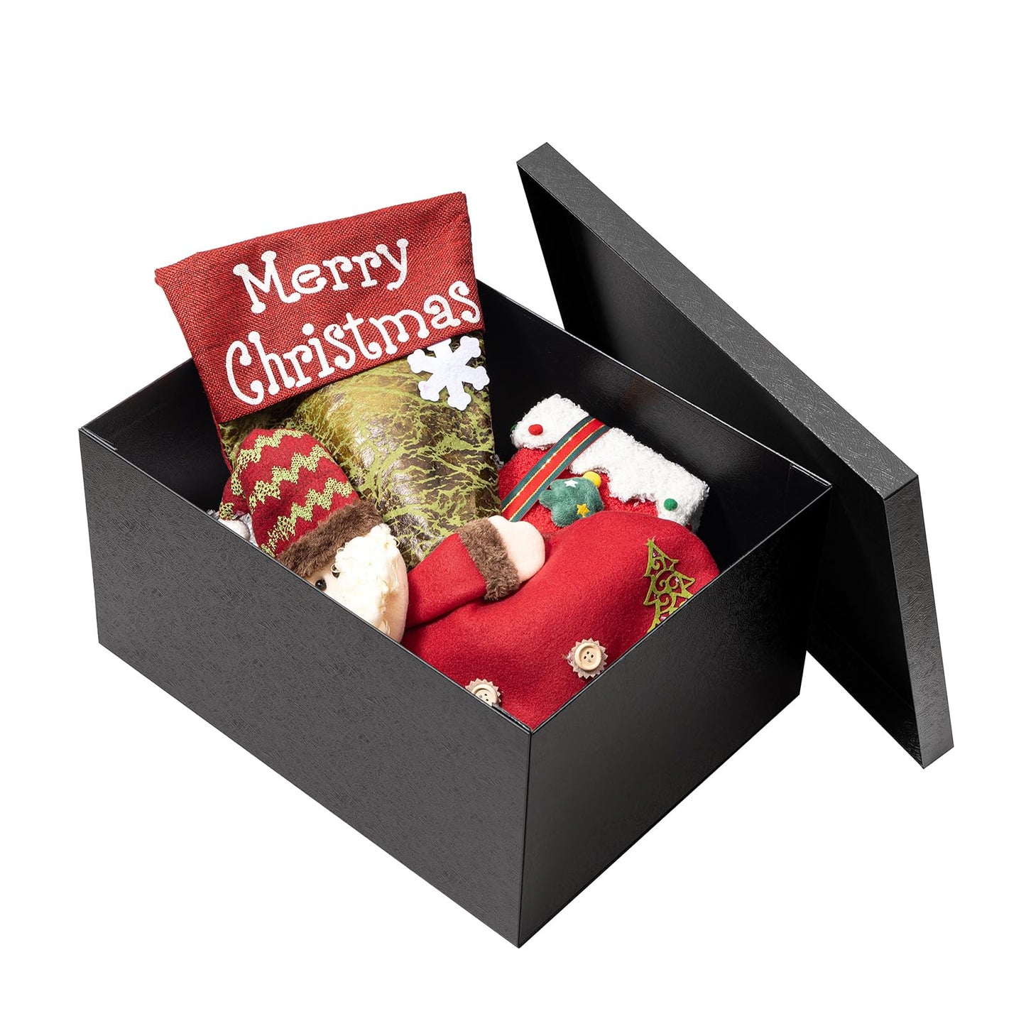 Mefleet 16x12x8 Inches Large Gift Box with Lid for Presents Big Deep Black Gift Boxes 1 Pack for Christmas, Birthday, Valentine's Day,Mother's Day Presents - Contains Crinkle Paper,Ribbon and Card