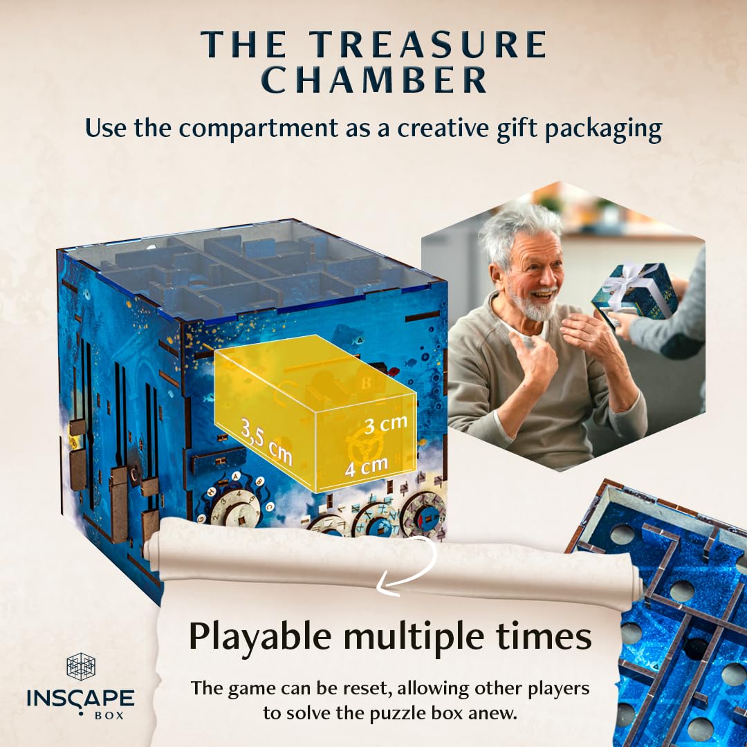 INSCAPE Atlantis Labyrinth Puzzle Box - Escape Room Game in A Box for Adults - Cluebox - Maze - Mind Puzzles for Adults - 3D Wooden Puzzle Boxes with Hidden Compartments