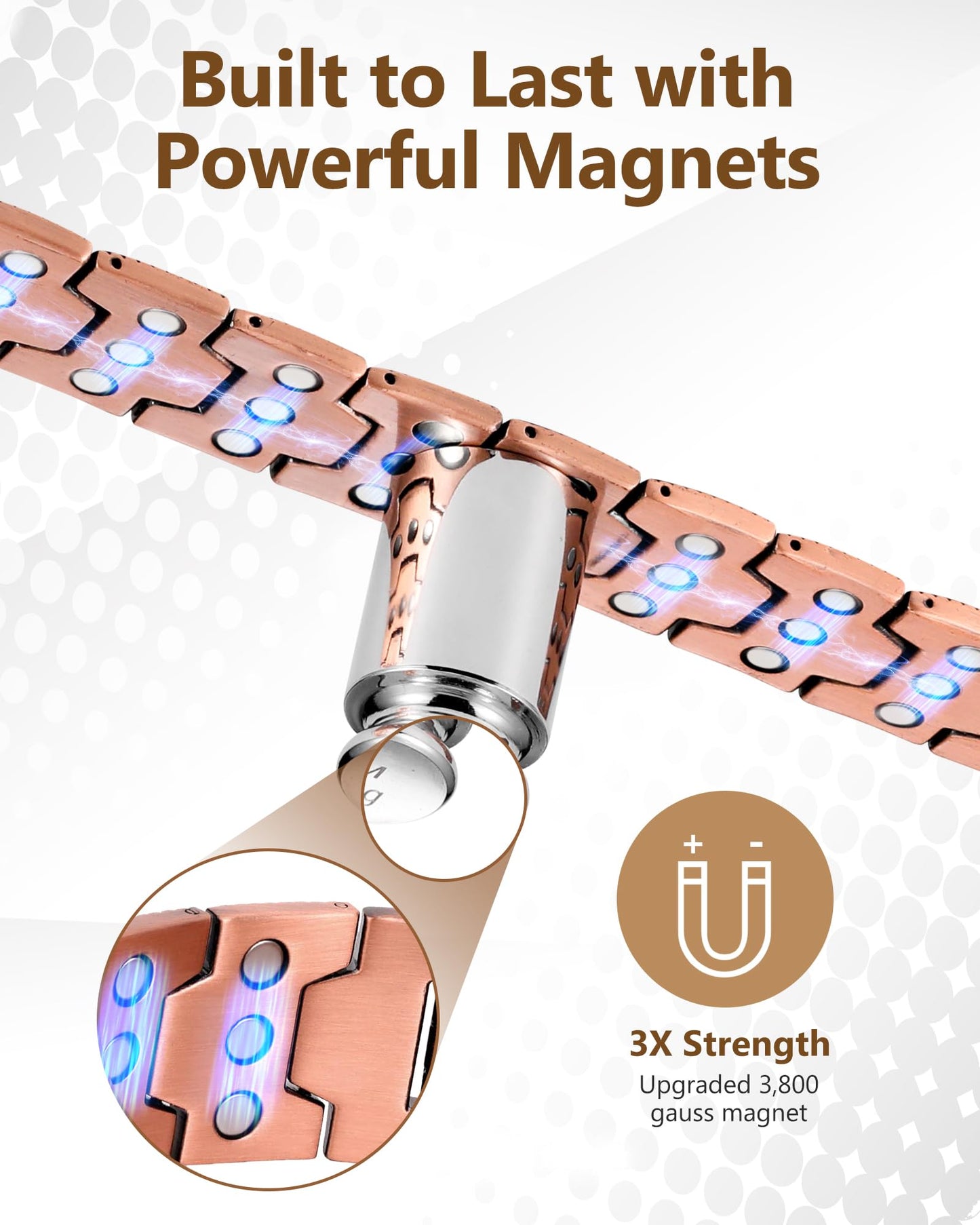 Feraco Copper Bracelet for Men, 3X Strength Magnetic Therapy Cooper Bracelet with Powerful 3800 Gauss Magnets,Copper Jewelry with Tyre-Carved Pattern