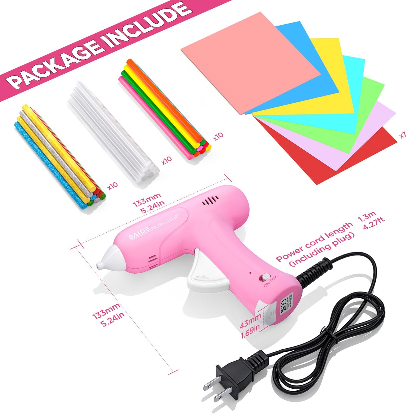 Hot Glue Gun Kit, Anti-Scald Nozzle, Fast Heating Mini Melt Gun with 30pcs Glue Sticks for Crafting, DIY, Art, Home Quick Repairs(Pink)
