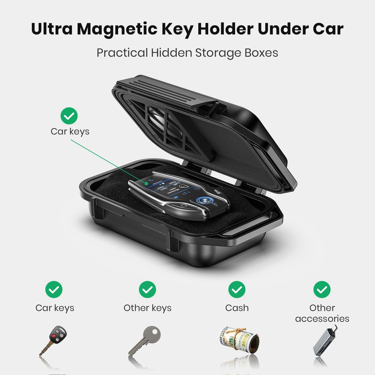 PakWizz Upgraded Magnetic Key Box, Magnetic Key Holder Under Car, Hide a Key Magnetic Car, Waterproof & Dustproof Magnetic Key Hider Outdoor, Magnet Storage Box