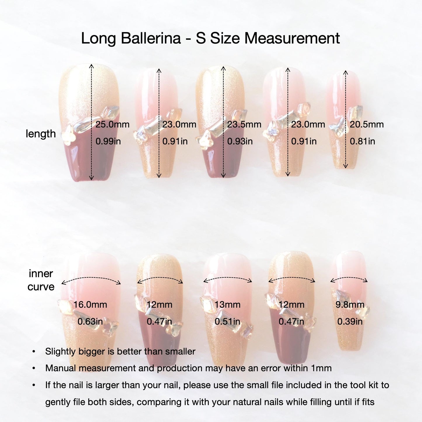 GLORS Press on Nails, Red Cat Eye False Nails with Gold Glitter, long ballerina Shape, 10 Pieces (Small, LC)