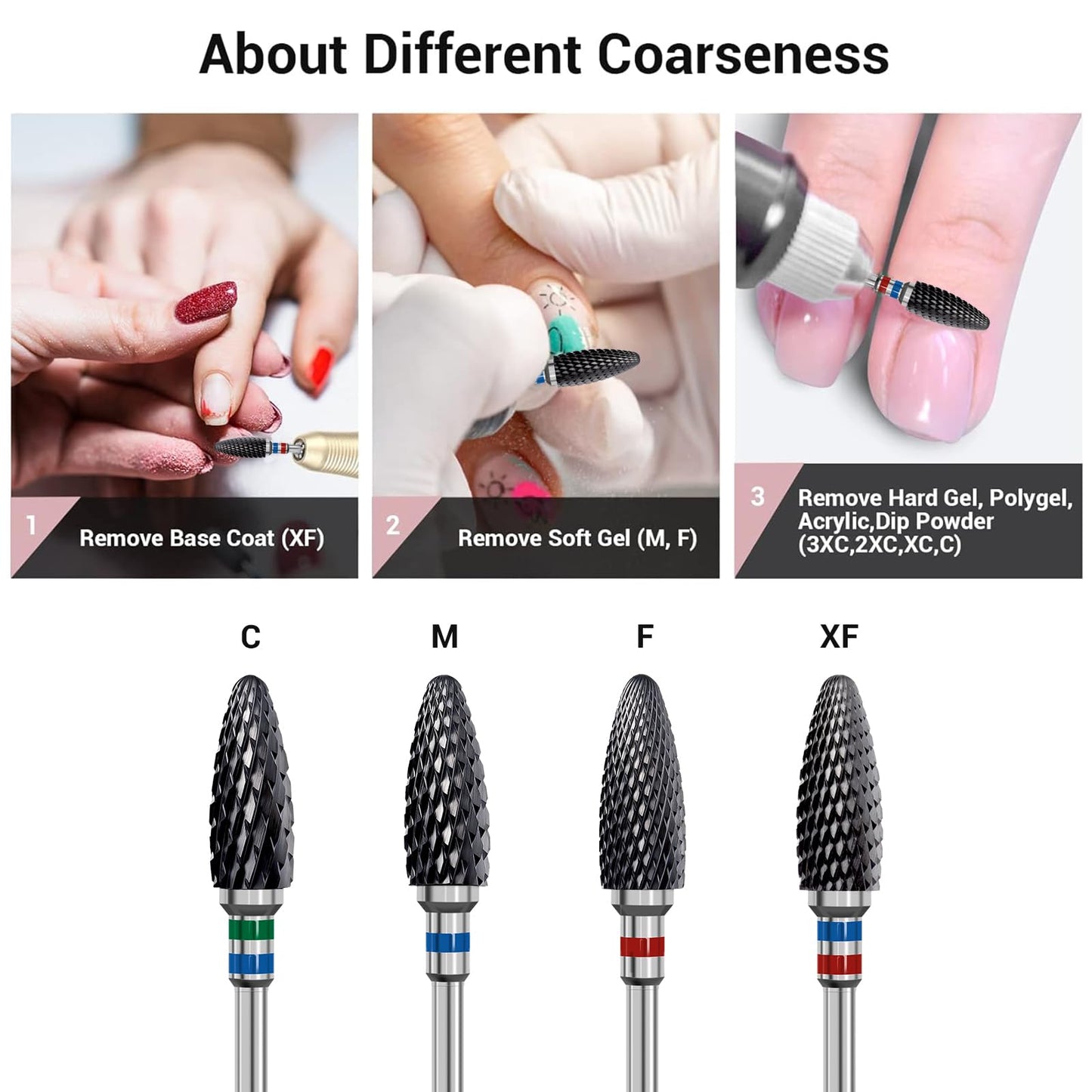 MelodySusie Ceramic Nail Drill Bit, 3/32'' (2.35mm) Professional Acrylic Nail File Flame Drill Bit for Manicure Pedicure Cuticle Gel Nail Polishing, Beginners Bits, Black, Series Bit-S, Fine