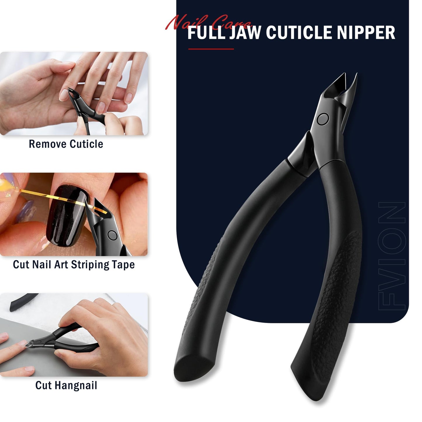 FVION Cuticle Trimmer – Professional Cuticle Nippers, Rubber Coated Handle Manicure Tools – Stainless Steel Cuticle Cutter for Nails (5mm), Dark