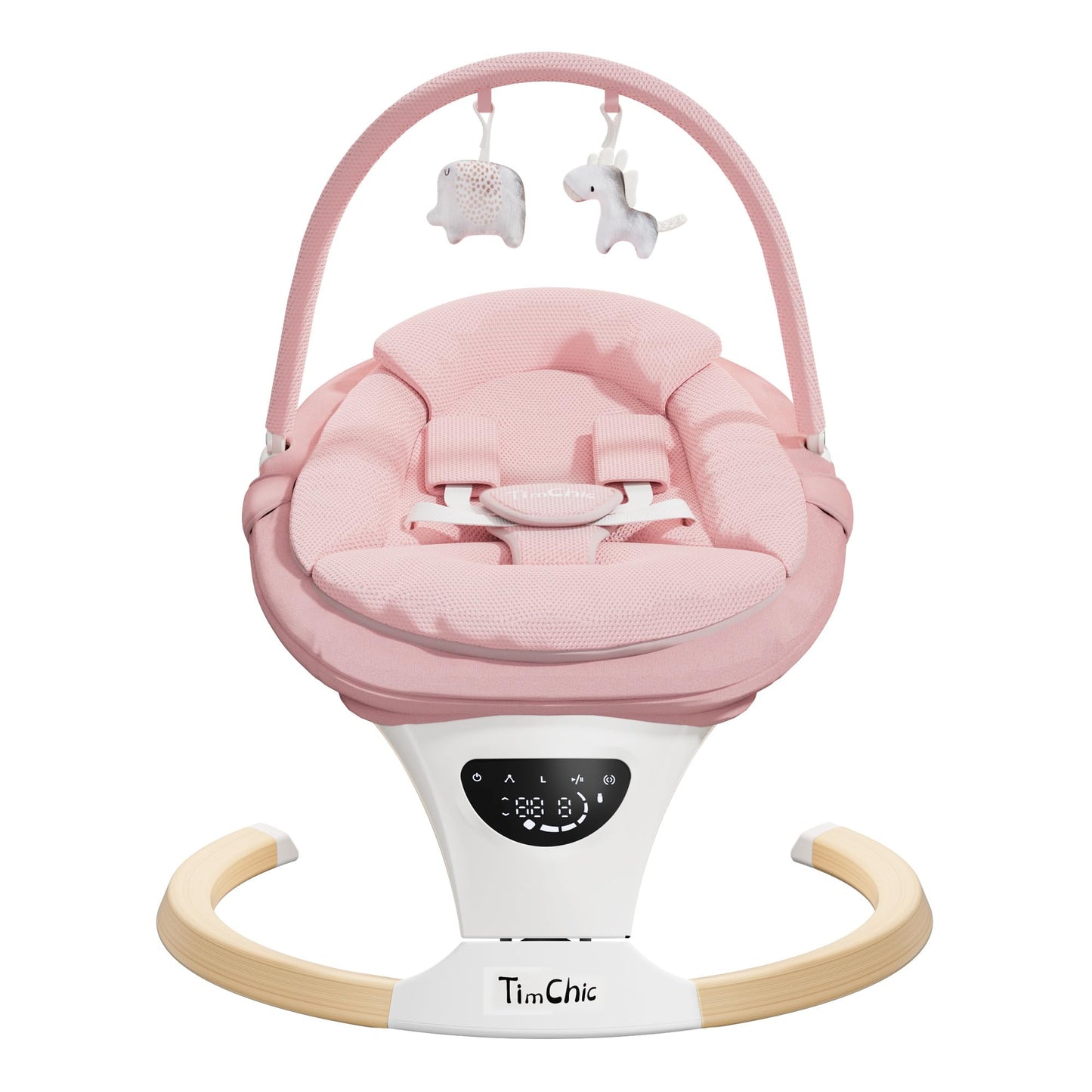 TimChic Baby Swings for Infants, Portable Infant Swing with 5-Speeds, 3-Adjustable Height, 3 Timer & 12 Lullabies, Mutil-Function Electric Swing for Baby, Indoor & Outdoor Use (Pink)