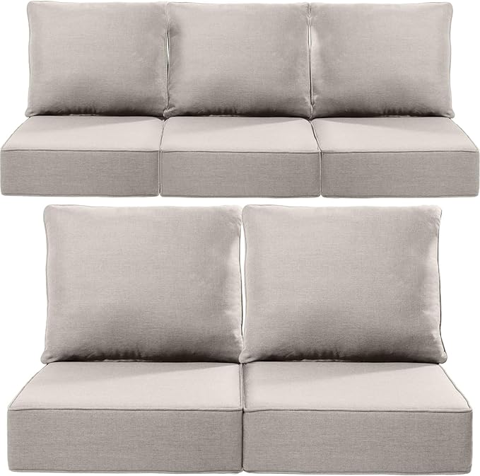 Luxury 24x24x6 Inch Outdoor Cushions for 5 Peice Patio Furniture Set - Set of 5 Water-Resistant Pillow for Dining Rocking Swivel Chairs Loveseat Couch Sectional Sofa - Beige