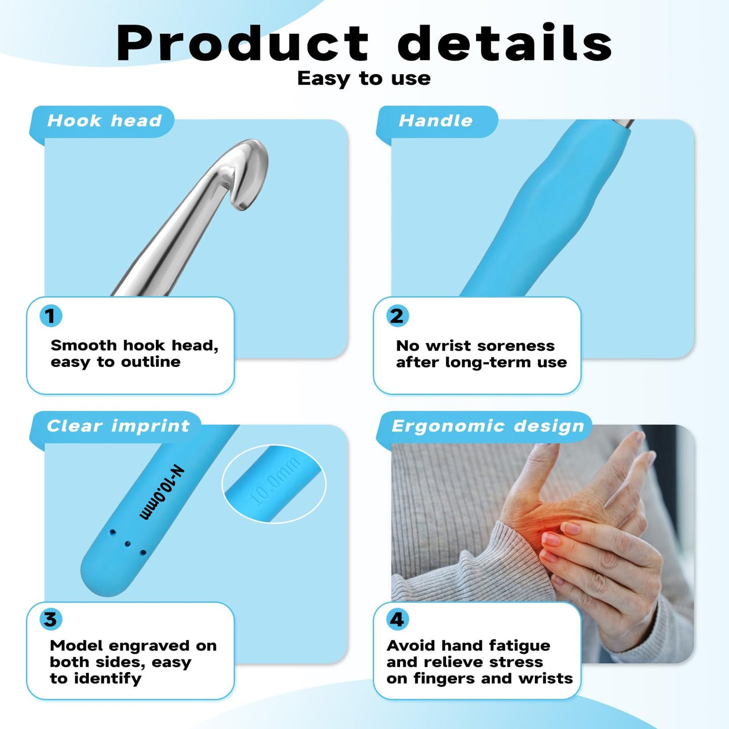 Mayboos 14 Sizes Crochet Hook Set, Large Crochet Hooks Yarn Needle Kits Knitting Needles with Ergonomic Handles for Beginners